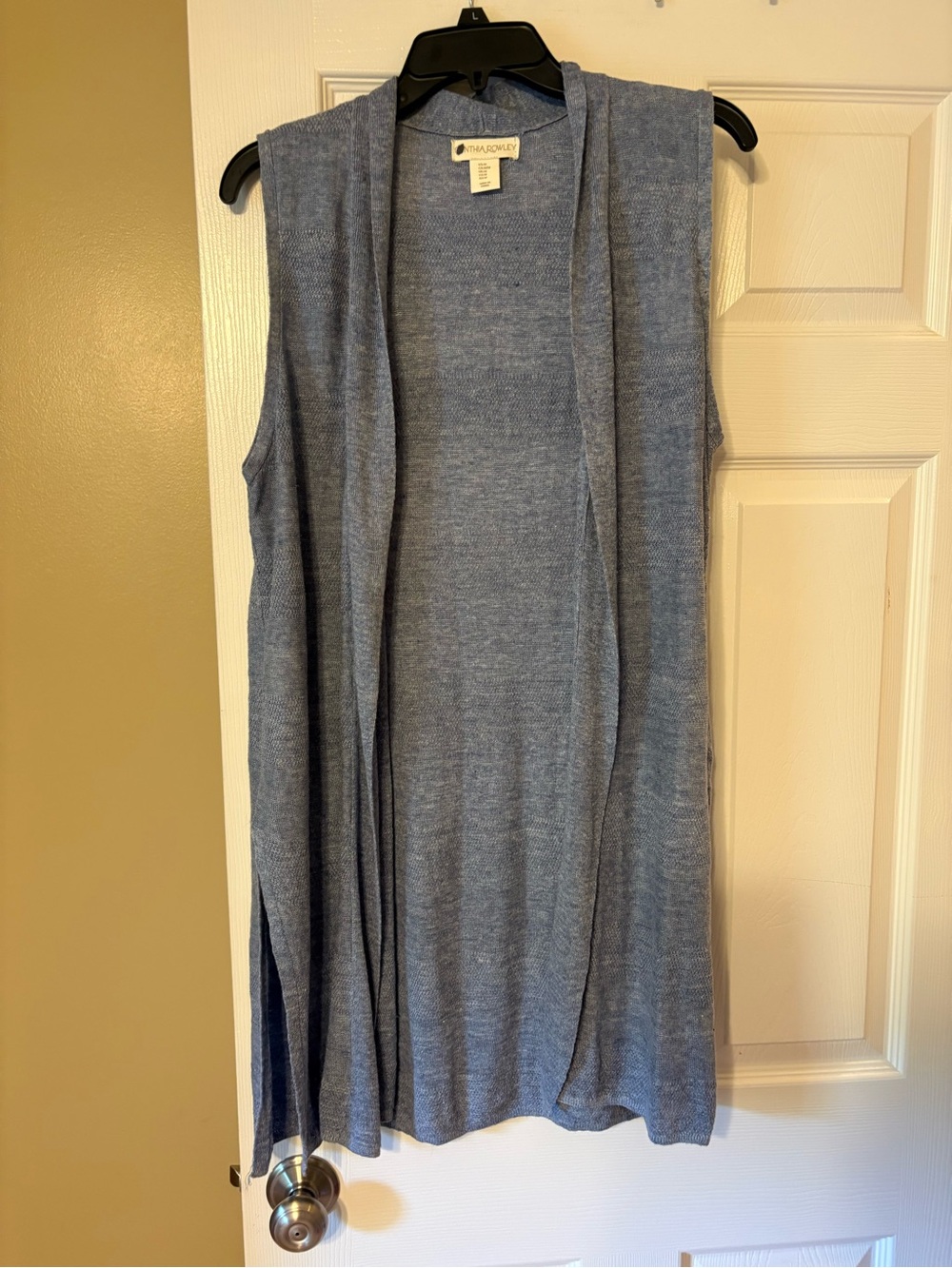 Cynthia Rowley Heather Blue Sleeveless Open-Front Knit Vest